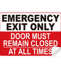 Emergency Exit Sticker Self Adhesive Red Sign That Grabs Attention, UV Weather Scratch Water Fade Resistant, Door Must Remain Closed At All Times