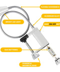 Super Bright Magnetic BBQ Grill Light with 360 Degree Gooseneck Weather Resistant Task Lighting for Outdoor Grilling, silver color.