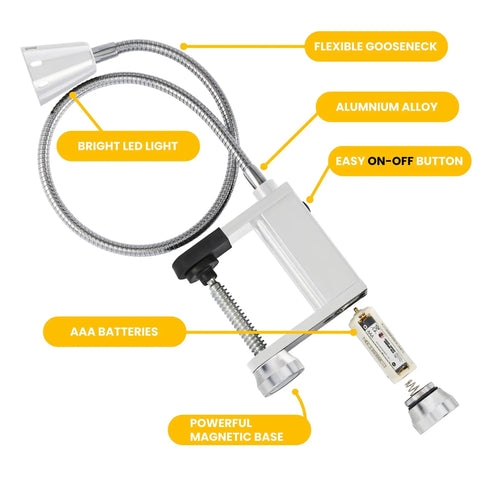 Super Bright Magnetic BBQ Grill Light with 360 Degree Gooseneck Weather Resistant Task Lighting for Outdoor Grilling, silver color.