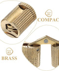 Close-up of vintage-style brass concealed cabinet hinges from Slick Hidden Brass Concealed Cabinet Hinges Set for Keepsake Boxes and Jewelry Boxes