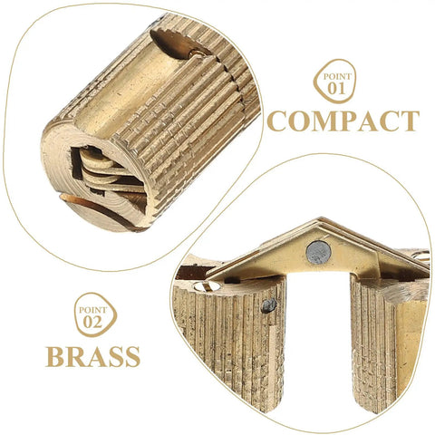 Close-up of Hidden Brass Barrel Hinges Set Of 8 For Concealed Furniture Hardware with compact, silent brass design