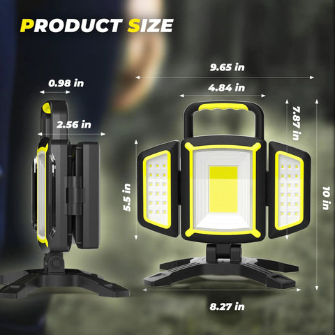 Rechargeable 30W LED Work Light With 3000 Lumen Output On The Job 5 Modes Magnetic Base dimensions shown in inches