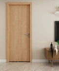 Door covered with 24 Inch Wide Faux Wood Wallpaper Roll Peel And Stick Realistic Yellow Oak Wood Grain Self Adhesive PVC Vinyl in room