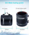 Waterproof cooling jacket for 1850KV Brushless RC Boat Motor 3670 with 5mm shaft, showing labeled dimensions and seals.