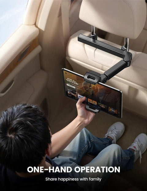 Backseat Tablet Mount With Three In One Extension Arm For Car Headrest Adjustable Holder Fits 4.7 To 11 Inch Tablets in use