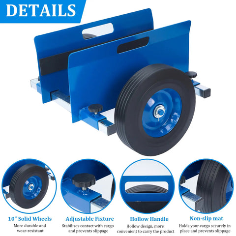 Heavy Duty Panel Dolly For Doors And Drywall, 1100 Pound Capacity, All Terrain Workhorse Slab Cart With 10 Inch Solid Wheels, Adjustable Drywall Mover