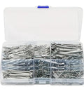 Must Have Assorted Split Pins Cotter Fixings Kit In Zinc Plated Steel With Hard Case Includes 525 700 875 Pieces In Multiple Sizes For Quick Insertion And Secure Fastening., open hard case with assorted zinc-plated split pins in size compartments