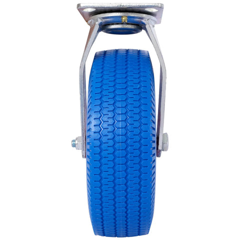 Heavy Duty 10 Inch Flat Free Caster Wheels Swivel And Rigid Casters For Furniture Move Like A Dream With These Tough Blue Cart Casters close-up view.