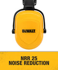 Dielectric Cap Mount Earmuff With Adjustable Extendable Arms Foldable For Comfort NRR 25 Yellow Earcups With Black Accents.