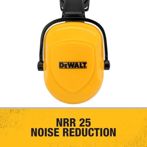 Dielectric Cap Mount Earmuff With Adjustable Extendable Arms Foldable For Comfort NRR 25 Yellow Earcups With Black Accents.
