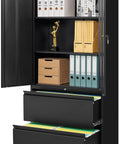 Lockable Black Metal Storage Cabinet With 2 Drawers And Doors Built Tough Steel File Cabinet With Adjustable Shelves For Home Office Garage Warehouse Or School 71 Inch Tall open with files