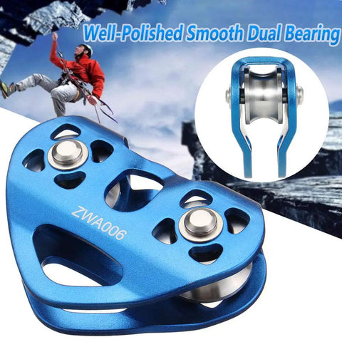 Zipline Pulley System With 30KN Double Tandem Trolley And 25KN Carabiner for Quarter Inch to Half Inch Cables, front view