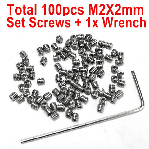 Beefy 100 Pack M2 X 2mm Set Screws Stainless Steel 304 Hex Socket Allen Head With 0.9mm Allen Wrench Included