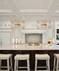 Elegant kitchen with two Gold Drum Pendant Light Fixture, 3-Light Pendant Lighting For Kitchen Island, Sleek Modern Foyer Chandelier