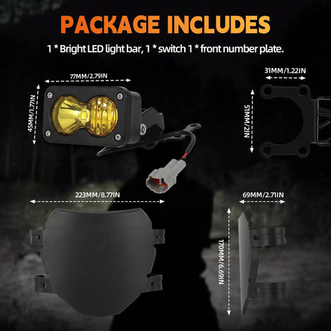 Number Plate And Headlight Kit For Surron Light Bee X LBX Electric Dirt Bike Front Plate With Light Bar Includes Control Switch And Blue Light Bright LED Beam Easy Install Durable Weather Resistant Yellow Lighting Accessory