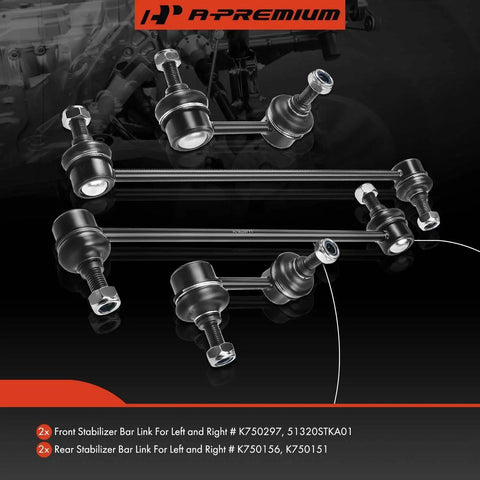 Front And Rear Sway Bar End Link Kit For Honda CR-V 2007 To 2016 Beefed Up Stabilizer Links With Grease Packed For Smooth Operation Tougher Durability And Quick Install, black steel links