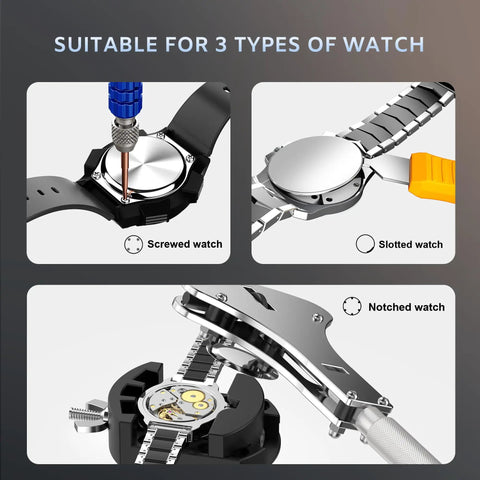 Pro Grade All In One Watch Repair Kit with Cap Opener, compatible with screwed, slotted, and notched watch cases, 2025 Edition