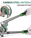 3 In 1 Tubing Bender For 1/4 Inch, 3/8 Inch, 1/2 Inch OD Copper And Aluminum Tubes being used by gloved hands, carbon steel material.