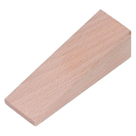 Natural beech wood piece from Four Pack Wooden Door Stops With Non Slip Wedge Grip For Home And Office Use Durable Heavy Traffic Classrooms Entryways Keeps Doors From Slamming Everyday.