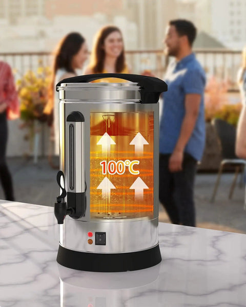 Party-Ready 18L Coffee Urn That Delivers Up To 120 Cups Per Hour, Stainless Steel Beverage Dispenser for events with people in background