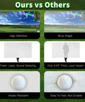 Comparison of Golf Simulator Impact Screen For Home Practice Ultra Durable Triple Layer Screen With HD Visuals showing HD vs blurry image, sound damping vs loud impact, impact resistance vs easy tear.