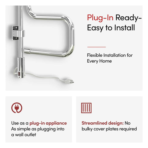 4 Bar Polished Chrome Wall Mounted Towel Warmer With Swivel Bars Plug In Electric Towel Rack For Bathroom Space Saving