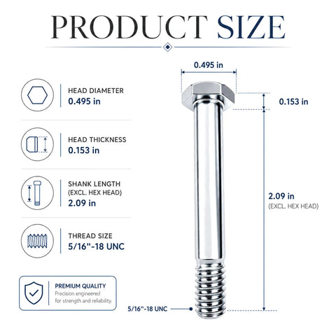 Beefy 100 Pack 5/16-18 Hex Head Bolts 2.09 Inch Zinc Plated Carbon Steel For Handcarts Replacement Hub Bolts Ideal For Fleet Repairs And Warehouse Maintenance product size diagram