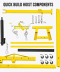 Heavy Duty Folding Engine Crane And Hydraulic Cherry Picker With Manual Lever Handles Up To 4400 Lbs components including yellow steel parts.