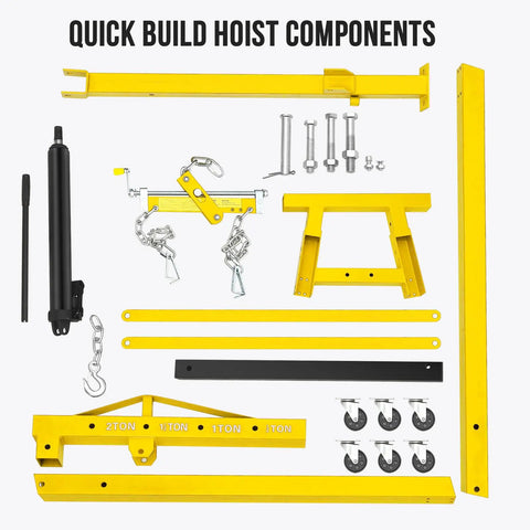 Heavy Duty Folding Engine Crane And Hydraulic Cherry Picker With Manual Lever Handles Up To 4400 Lbs components including yellow steel parts.