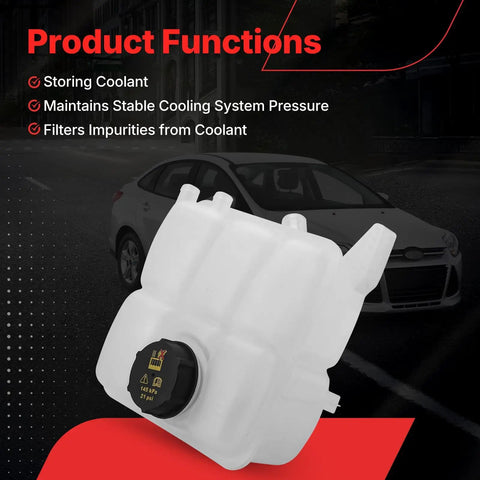 Zero Drama Swap Direct Fit Coolant Reservoir Replacement For Ford Escape Focus C Max Radiator Expansion Tank view with cap and connectors