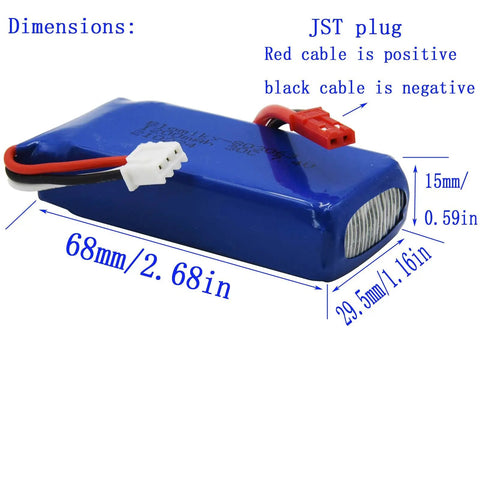 Two Pack 7.4V 1200mAh LiPo Battery Pack With JST Plug And USB Cable Replacement For UDIRC UD1601 UD1602 Pro Fisca Cheewing RC trucks