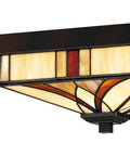 Finley Two Light Valiant Bronze Flush Mount With Multicolored Tiffany Glass Shade close-up view