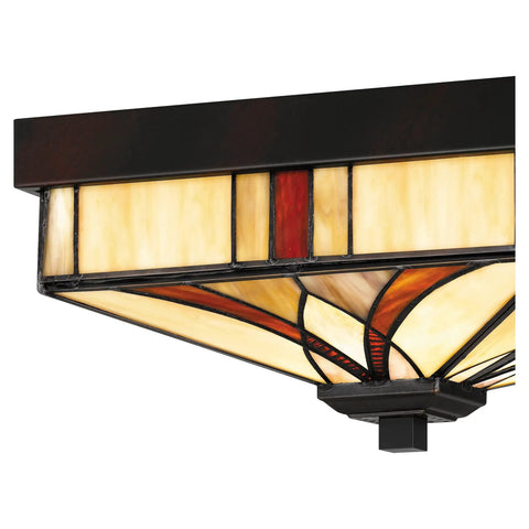 Finley Two Light Valiant Bronze Flush Mount With Multicolored Tiffany Glass Shade close-up view