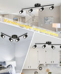 Four Light Track Lighting Kit With Rotatable Black LED Heads Dimmable 1600 Lumens Daylight White 5000K in modern interiors.