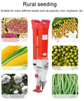Depth Adjustable Hand Push Garden Seeder for Corn and More, Easy No Bend Operation, seeds and plant images