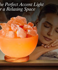Natural Salt Lamp With Massage Bowl Design, Crystal Salt Chunks, Dimmer Cord, Classic Wood Base, cozy vibe for relaxation