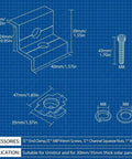 Blueprint of 12 Pack Black Aluminum Solar Panel End Clamps for Standard Unistrut 30mm and 35mm Mounting with hardware