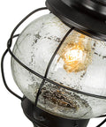 Outdoor Pendant Lights With Farmhouse Style Black Metal Hanging Porch Fixture And Clear Bubbled Glass Globe Inside An Iron Cage