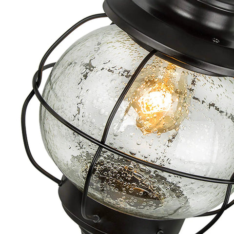 Outdoor Pendant Lights With Farmhouse Style Black Metal Hanging Porch Fixture And Clear Bubbled Glass Globe Inside An Iron Cage