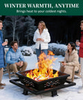 People gathered around 42 Inch Outdoor Fire Pit Heavy Duty Wood Burning Firepit With Poker For Camping Backyard Patio Beefy Steel Pit