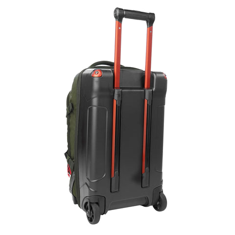 Back view of Rugged Rolling Duffel Bag for Travel and Carry On, Stand Alone Upright Design, 22 Inch Luggage in Dark Thyme, Eddie Bauer Expedition 2.0