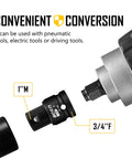 Rock Solid 3/4 Female To 1 Male Impact Socket Adapter With Spring Loaded Ball Lock showing one inch male and three quarter inch female ends.