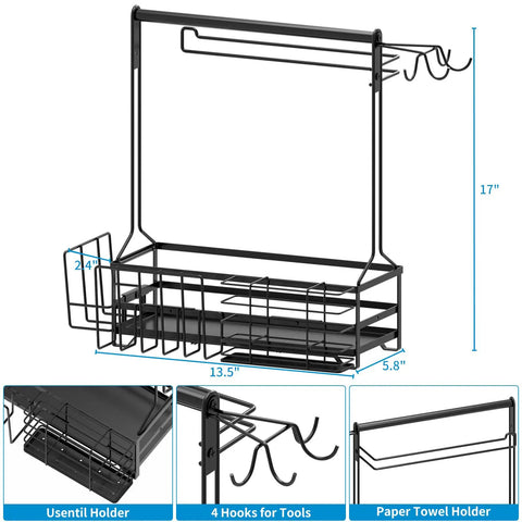 Outdoor Grill Caddy With Paper Towel Holder And Utensil Organizer, showcasing large capacity, four hooks, 17x13.5 inches size