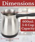Electric Turkish Coffee Maker Stainless Steel 600ml Pot Warmer Kettle For Home And Travel 5 To 6 Cups Capacity Turkish Cezve Style