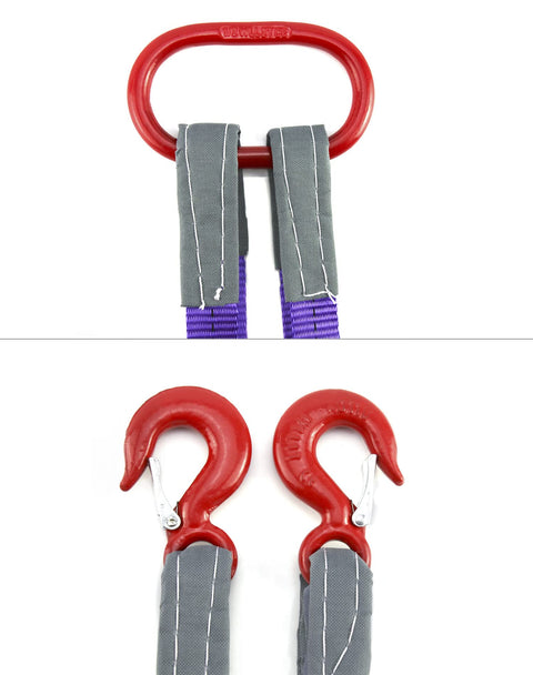 Beefy Heavy Duty Lifting Slings with Hooks 5 Ft 2 Pack Polyester Webbing Rigging Straps 4,409 Lb Capacity Purple, red hooks