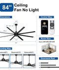 84 Inch Ceiling Fan No Light With Remote And App Control, Beefy Industrial DC Motor For Covered Outdoor Patios, installation options