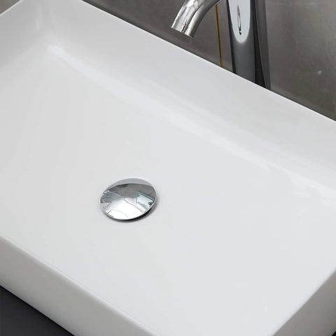 Vessel Sink and Pop Up Drain Kit, 24 By 14 Inch Rectangular Above Counter White Porcelain Ceramic Bathroom Vanity Basin