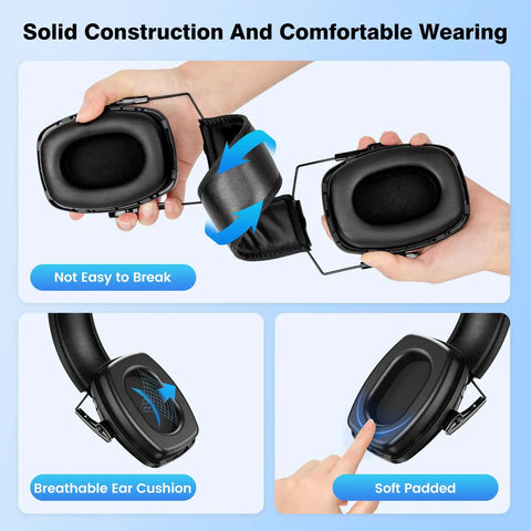 Close-up of 2 Pack Ear Protection Muffs NRR 35dB Hearing Protection Noise Canceling Over Ear Muffs with adjustable headband