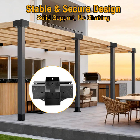 4 Way Pergola Brackets Kit Heavy Duty 4x4 Wood Corner Brackets With Screws, pergola on patio, stable design, actual size 3.65 x 3.65 in
