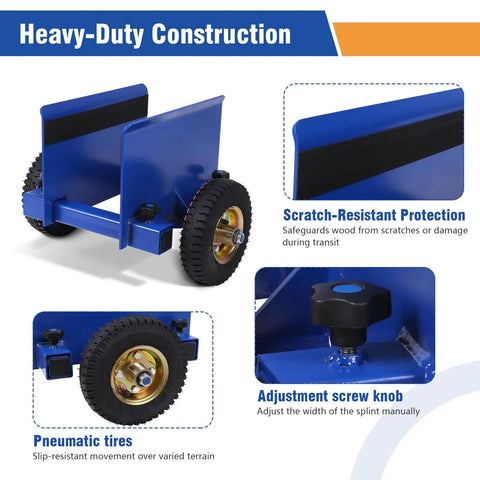 Heavy Duty Door Cart With 550 Lb Load Capacity And Secure Clamp For Moving Stone Glass Drywall And Fences Features Heavy Gauge Steel And Smooth Pneumatic Wheels close-up of adjustable clamp and scratch-resistant design.